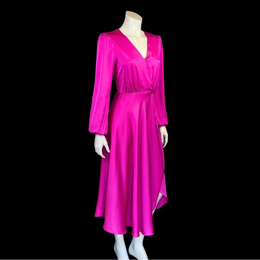 Ever New Fuchsia Long Sleeve Wrap style Dress 4 NWOT - Picture 5 of 10